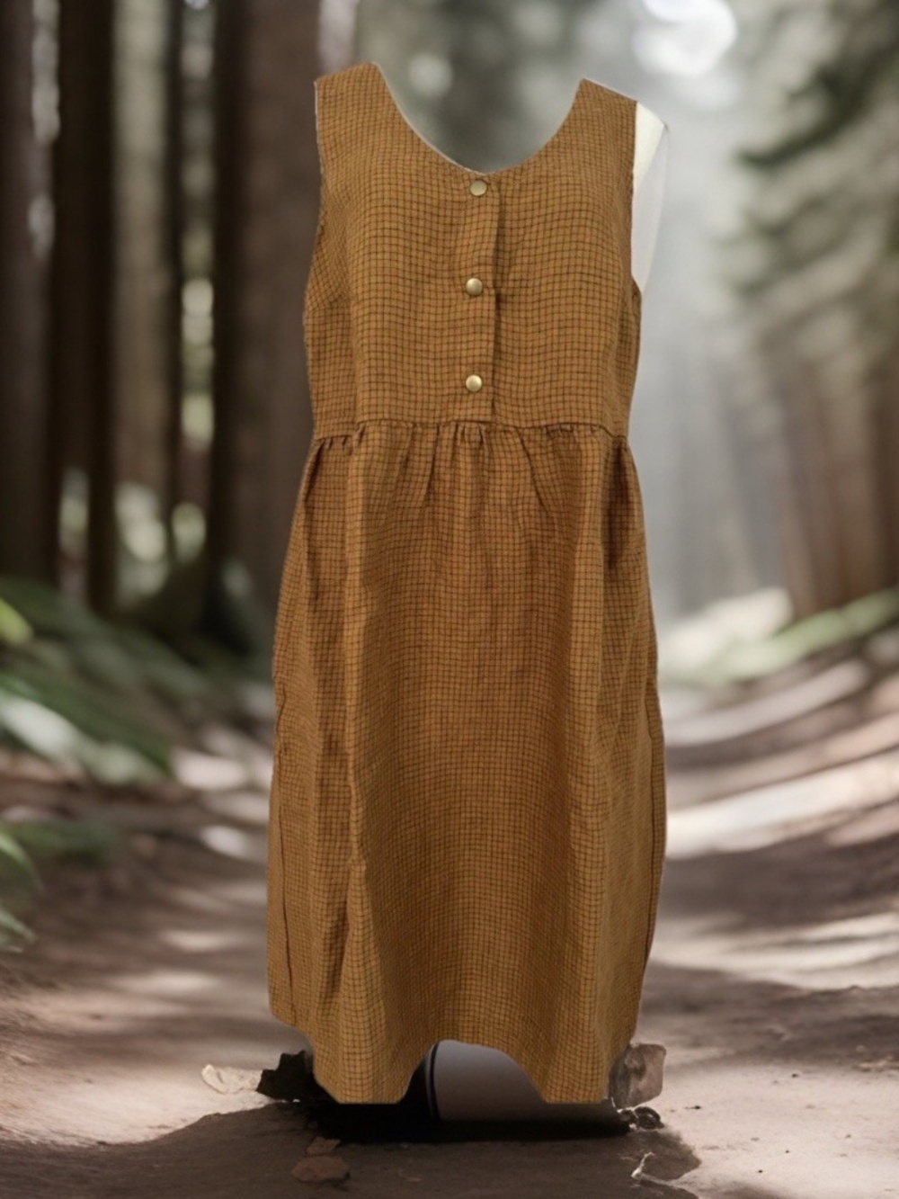 Size M/L notPERFECTLINEN NPL Valley Sleeveless Dress w/Brass Snaps & Pockets